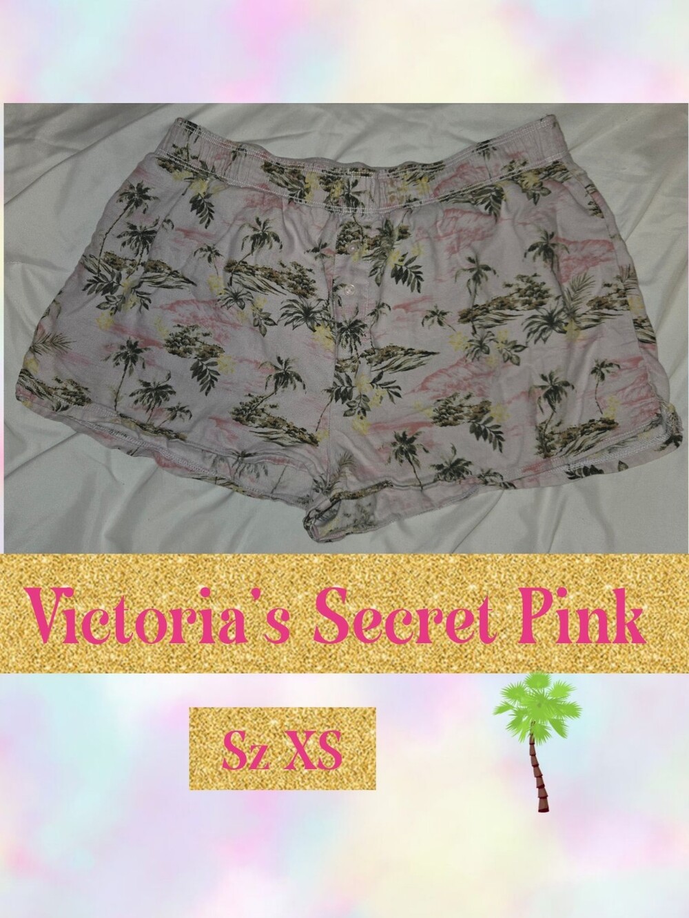 PINK Victoria's Secret Women's Pink Tropical Print Sleep Shorts Sz XS